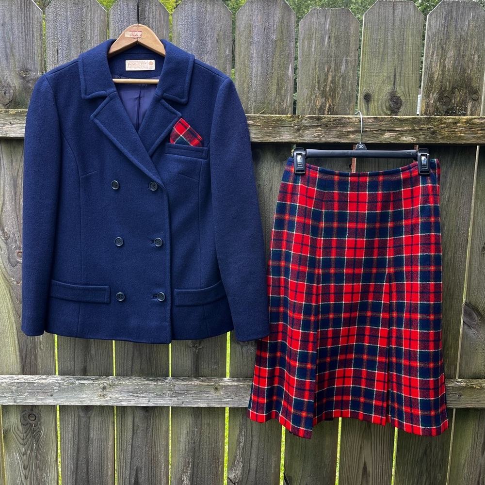 Vintage Pendleton Wool Blazer and Wool Plaid Pleated Skirt